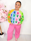 QOS- Neon Colorblock Tulip Sweatshirt