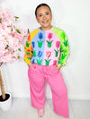 QOS- Neon Colorblock Tulip Sweatshirt