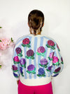 QOS - Blue & White Striped Hibiscus Cardigan