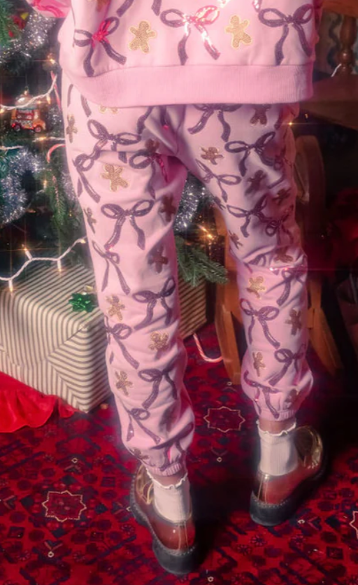 QOS- Pink Gingerbread Men & Bows Joggers