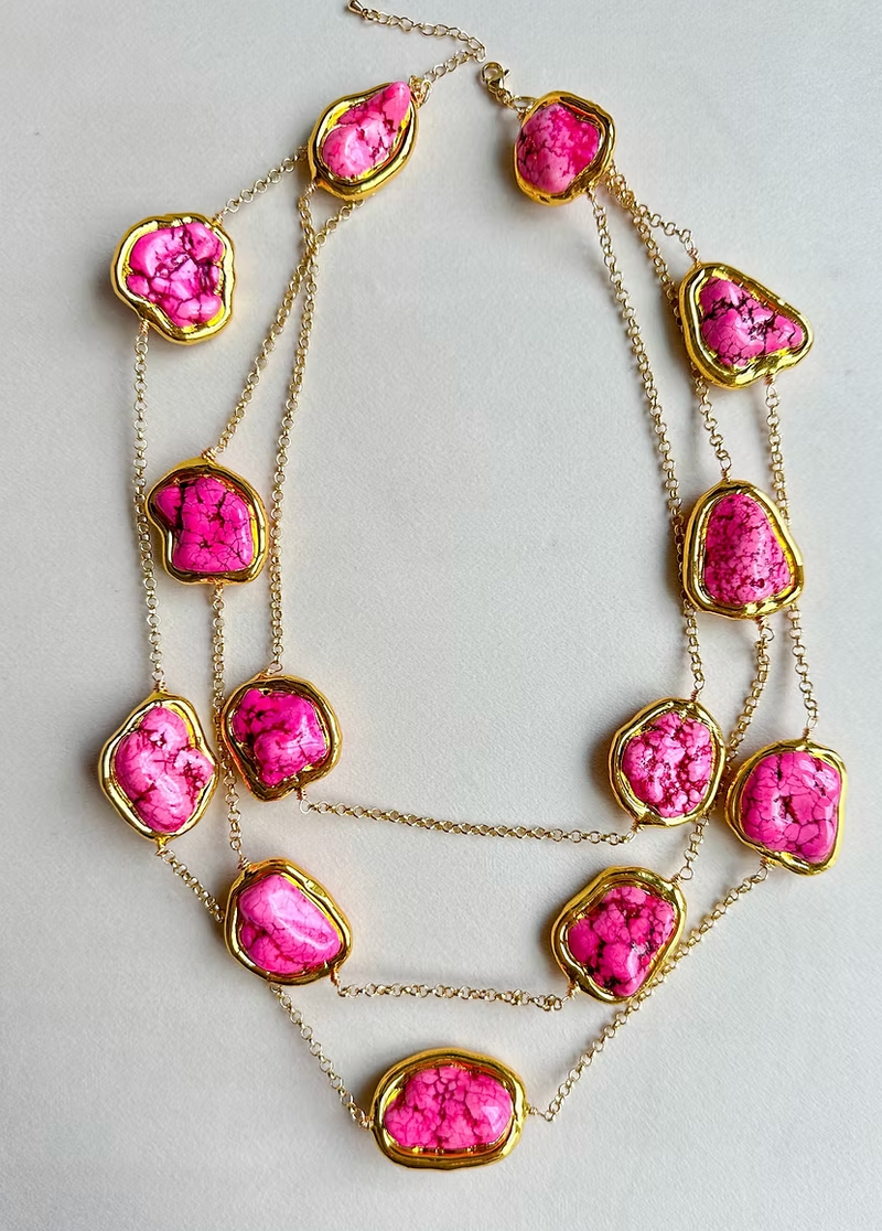 Easton Elle- Pink Turquoise Triple Necklace
