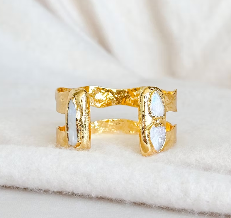Easton Elle- Double Cuff- Freshwater Pearls