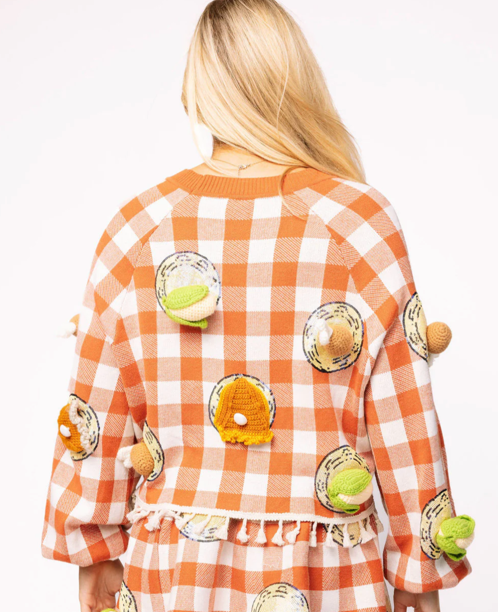 QOS- Thanksgiving Food On Plate Cardigan
