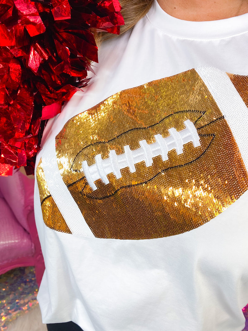 QOS- Gold Sequin Football Tee