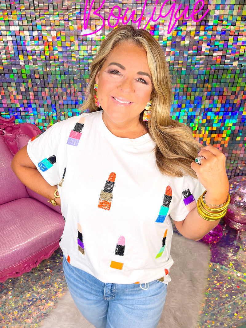 Queen Of Sparkles White Lipstick Tee