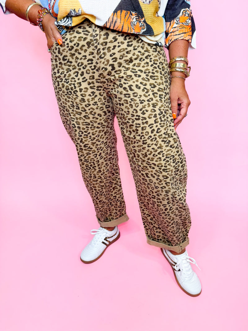 Risen - High Rise Crop Barrel Leopard Jeans