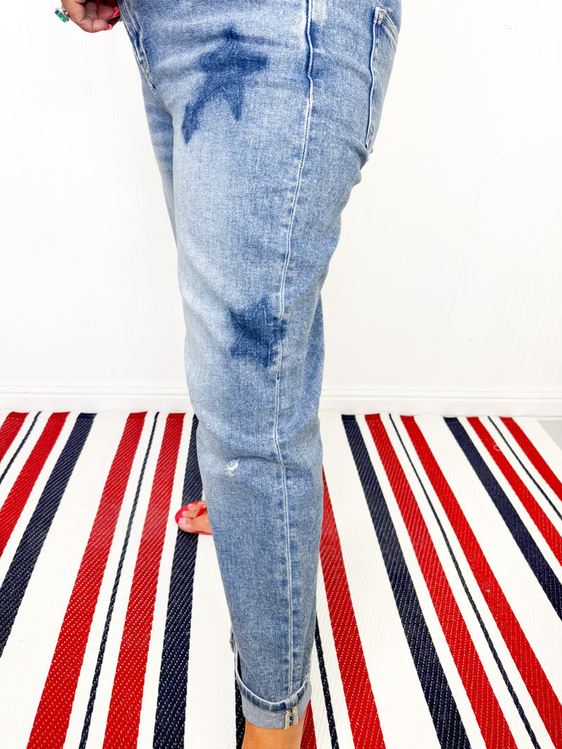 Risen - Star Spangled Denim Mid Rise Cuff Jeans
