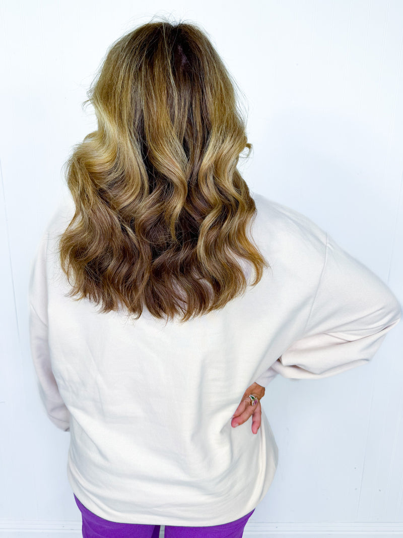 QOS- Beige Oversized Multi Butterfly Sweatshirt