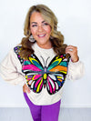 QOS- Beige Oversized Multi Butterfly Sweatshirt