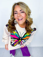 QOS- Beige Oversized Multi Butterfly Sweatshirt