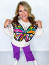 QOS- Beige Oversized Multi Butterfly Sweatshirt