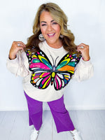 QOS- Beige Oversized Multi Butterfly Sweatshirt