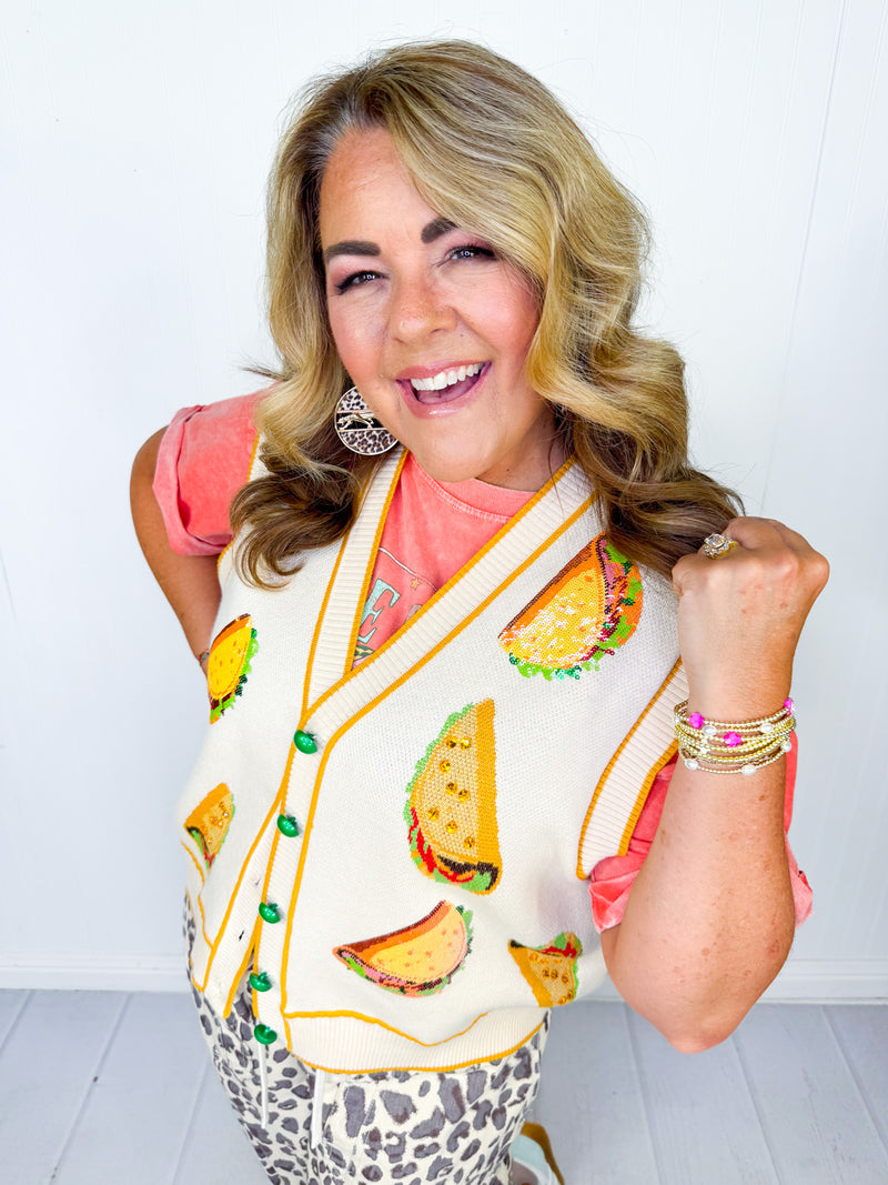 Queen of Sparkles- Beige Taco Sweater Vest