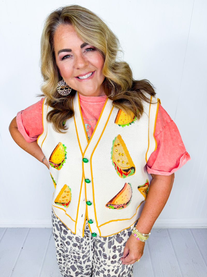 Queen of Sparkles- Beige Taco Sweater Vest