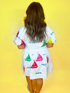 Queen of Sparkles - White Rainbow Sailboat Cotton Tie Dress