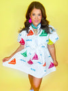 Queen of Sparkles - White Rainbow Sailboat Cotton Tie Dress