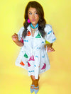 Queen of Sparkles - White Rainbow Sailboat Cotton Tie Dress